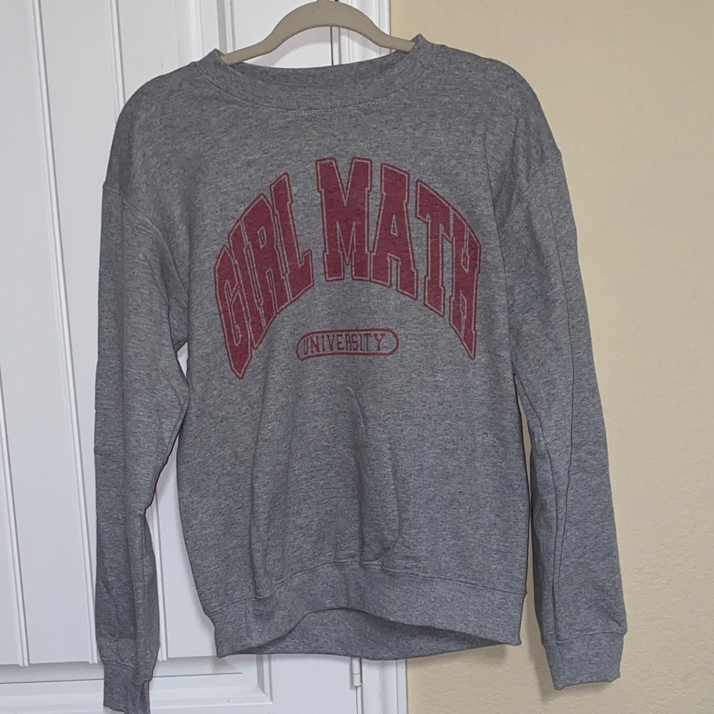 BNWT- Gildan Tag- Gray 'Girl Math University' Sweatshirt- Sz S